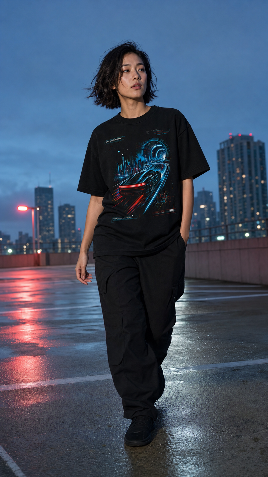 Last Light Speedway Tee model wearing the Black graphic tee