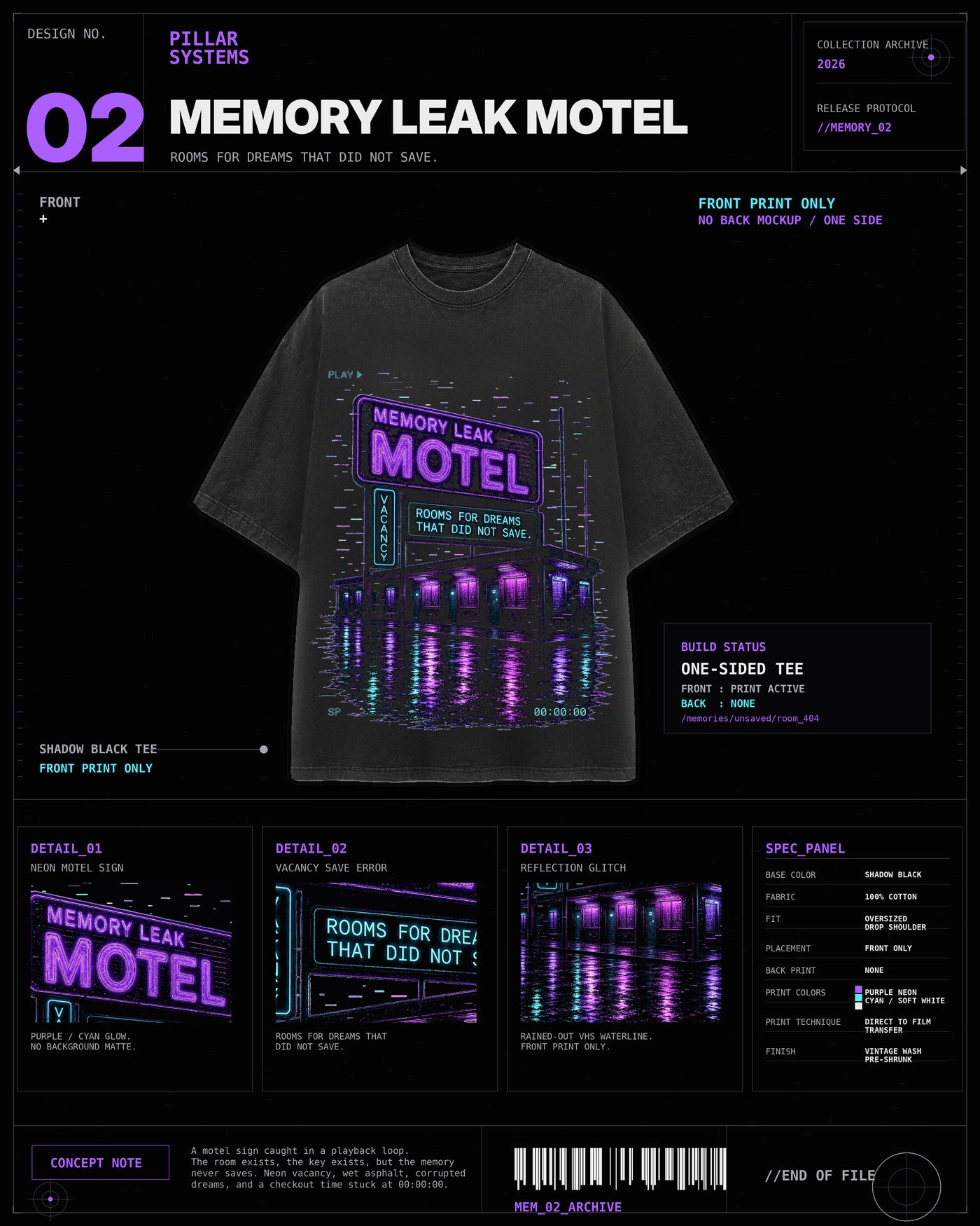 Memory Leak Motel Tee black neon motel graphic tee with purple rain reflections