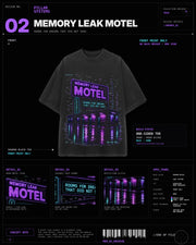 Memory Leak Motel Tee black neon motel graphic tee with purple rain reflections