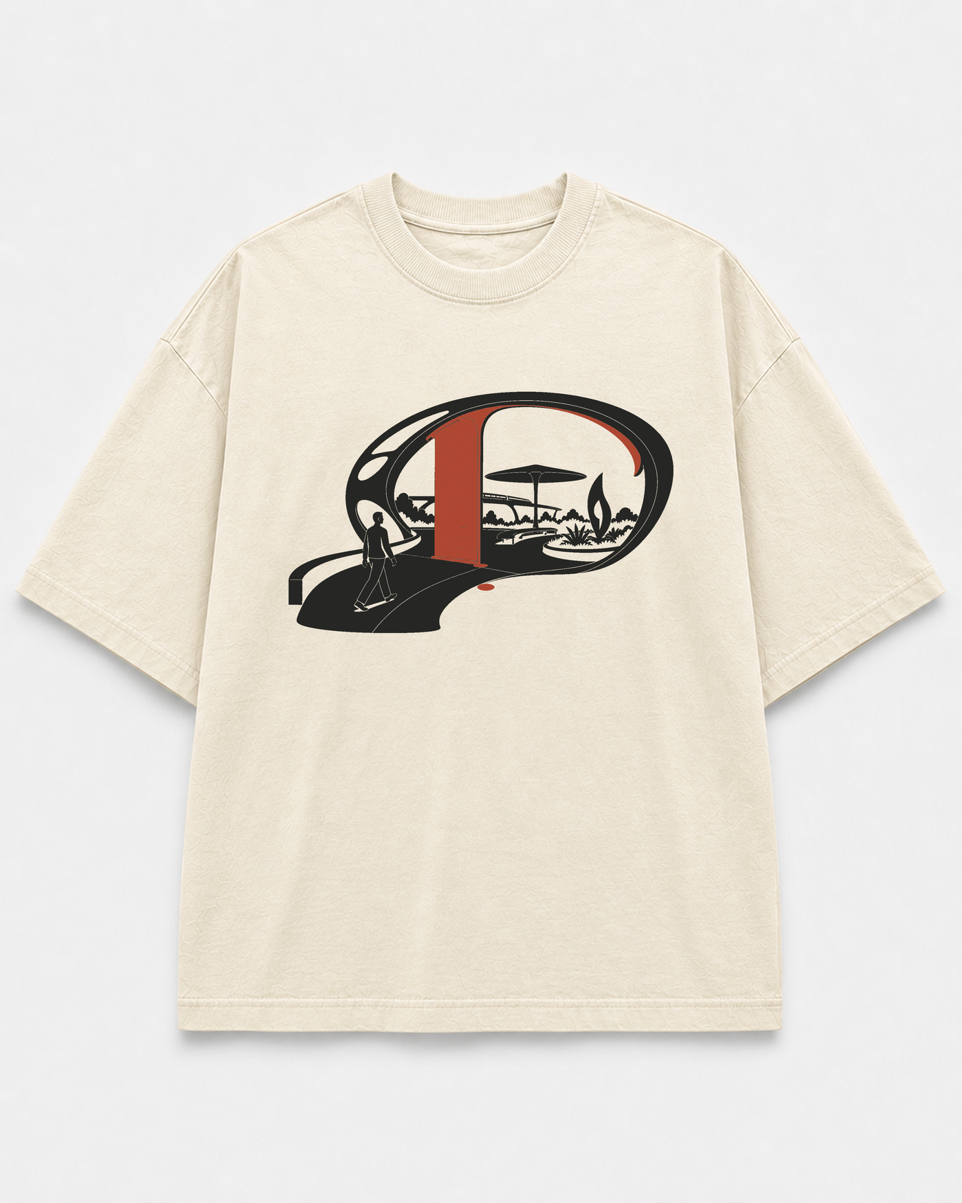 Utopia Pending Tee Cream front product view with sky garden gate artwork