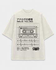 Analog Feelings Tee front graphic with cassette deck linework and analog controls