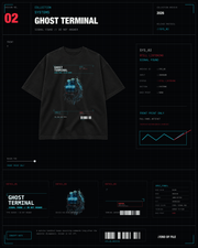 Ghost Terminal Tee SYSTEMS archive card with black tee product layout