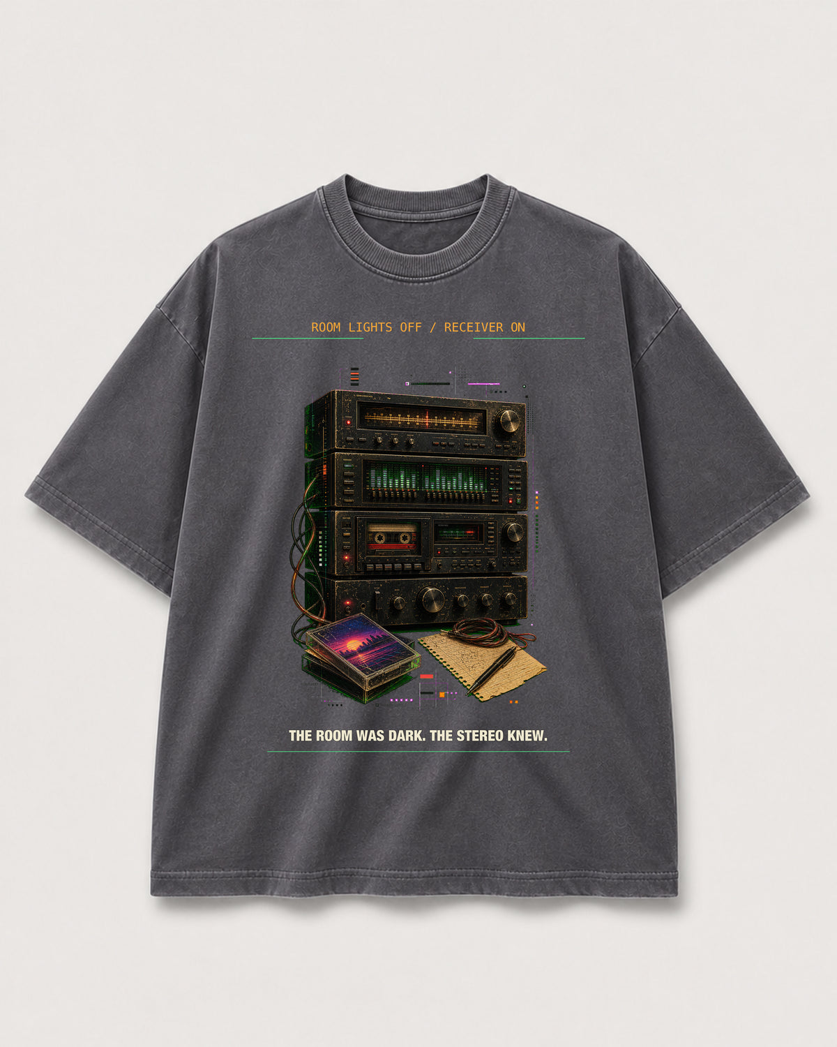 Hi-Fi Afterhours Tee SYSTEMS Shadow front media with corrected faded charcoal tee template