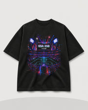 Home Signal 250 Tee black front mockup with neon stadium 250 graphic