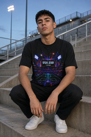 Home Signal 250 Tee model wearing the Black graphic tee