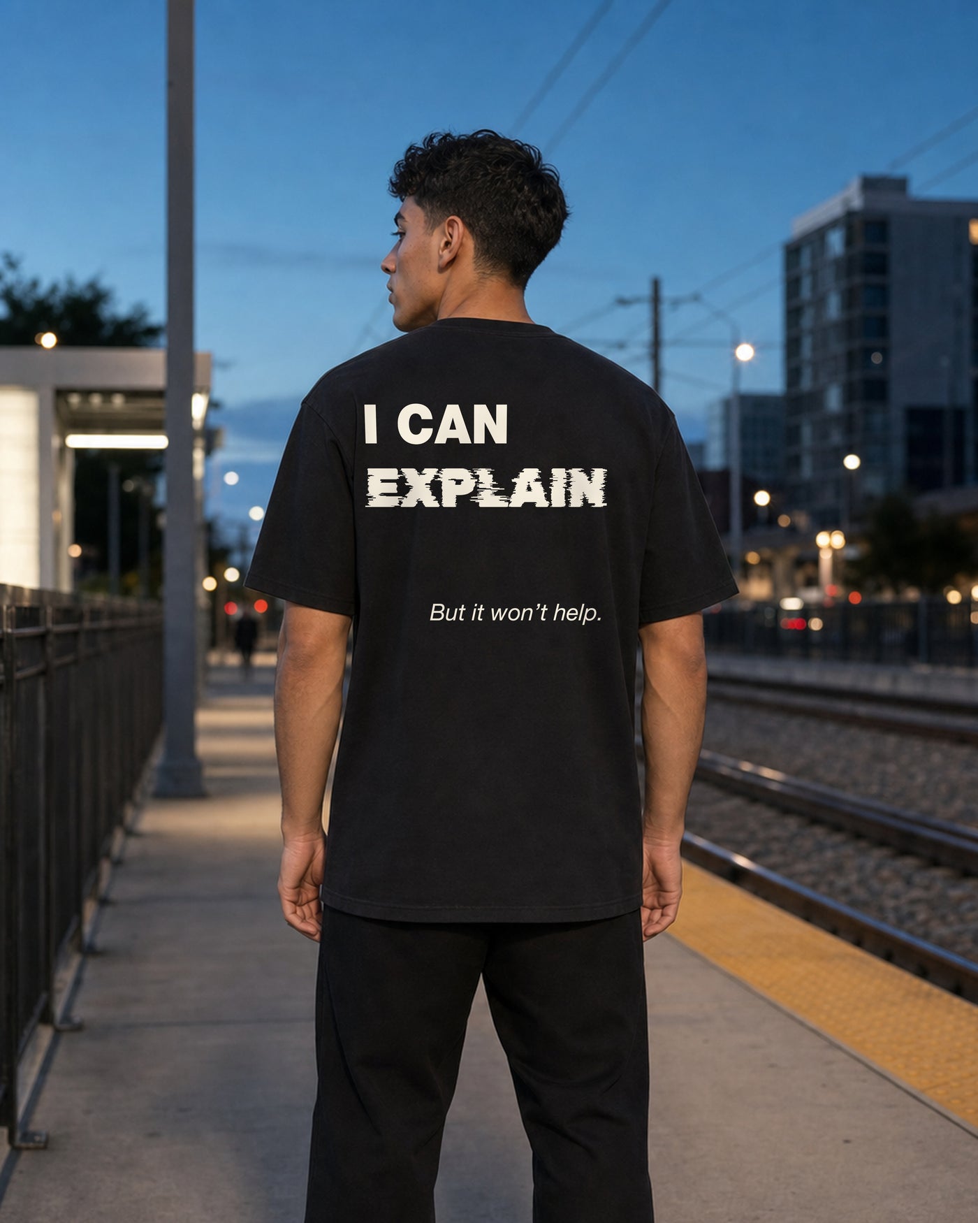 I Can Explain Tee rear model view in Black