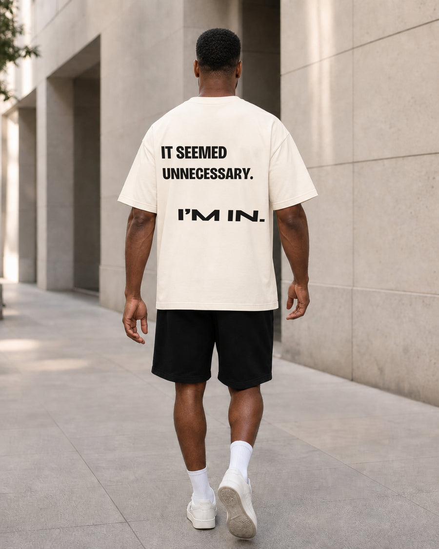 It Seemed Unnecessary Tee rear model view in Cream