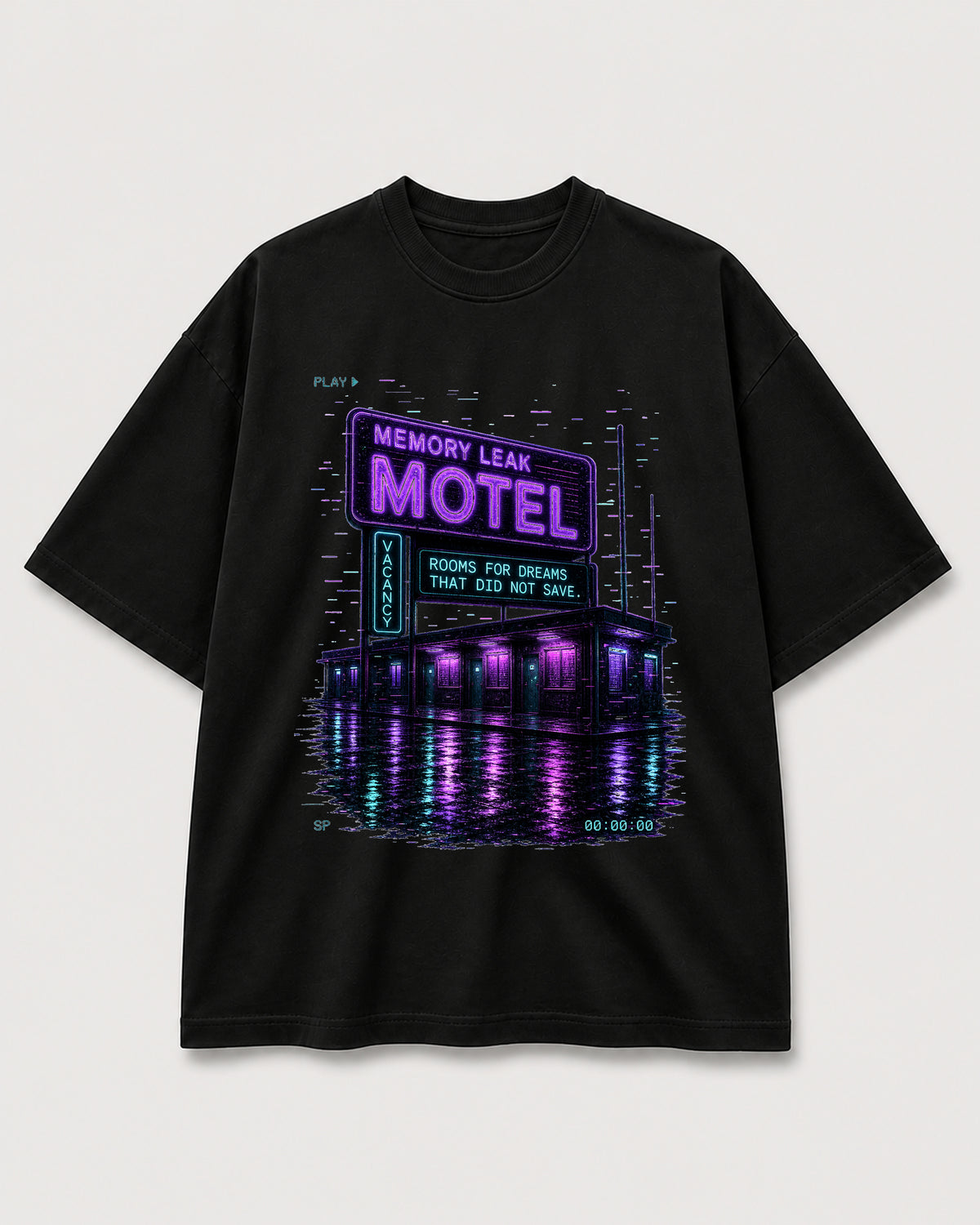 Memory Leak Motel Tee Black front tee mockup