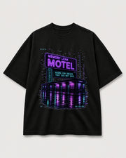 Memory Leak Motel Tee Black front tee mockup