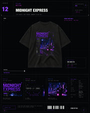 Midnight Express Tee MOTION archive card with black tee product layout
