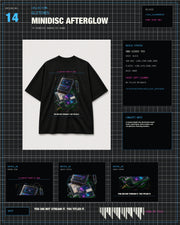 MiniDisc Afterglow Tee GLITCHES archive card with black tee product layout