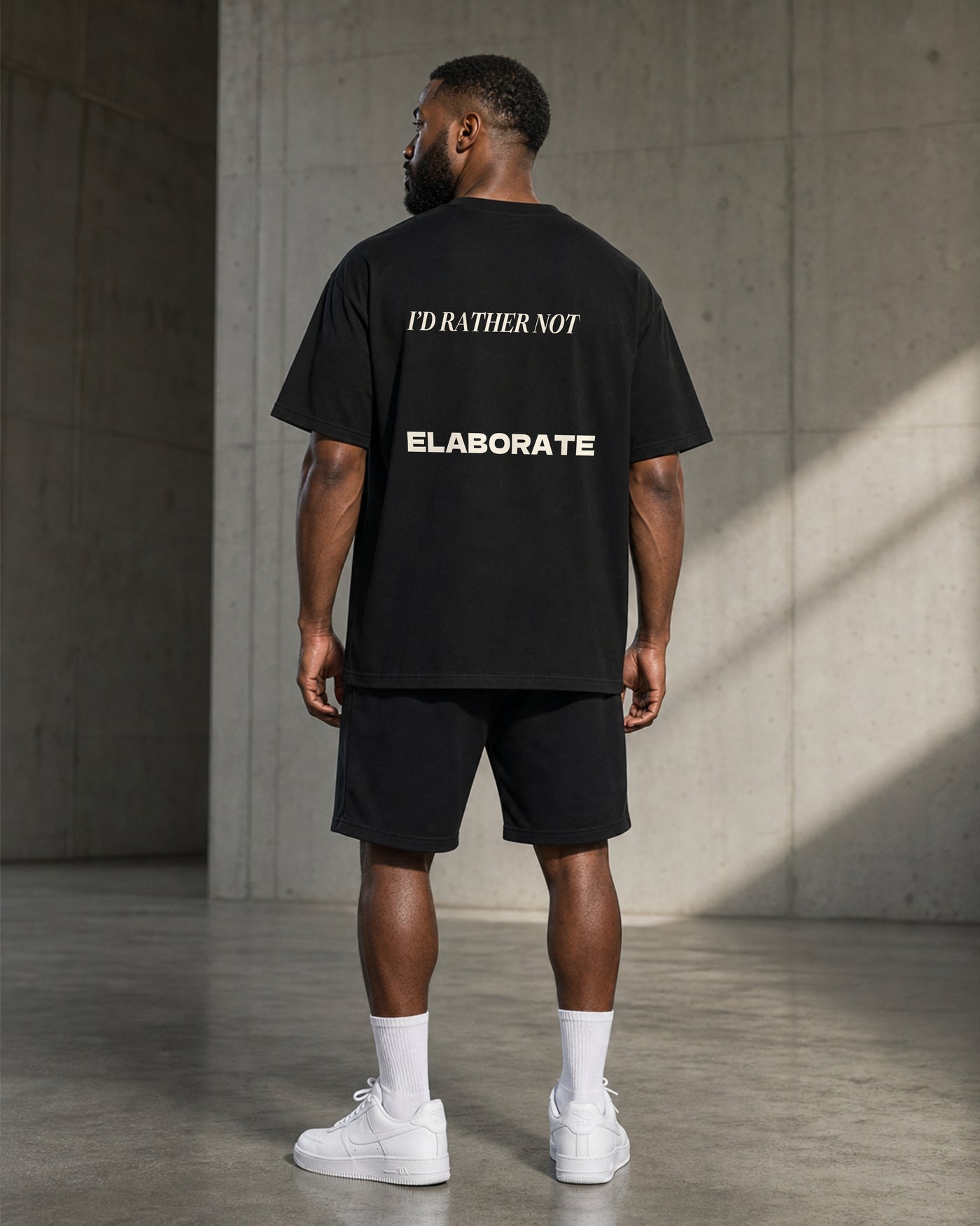 Rather Not Elaborate Tee rear model view in Black