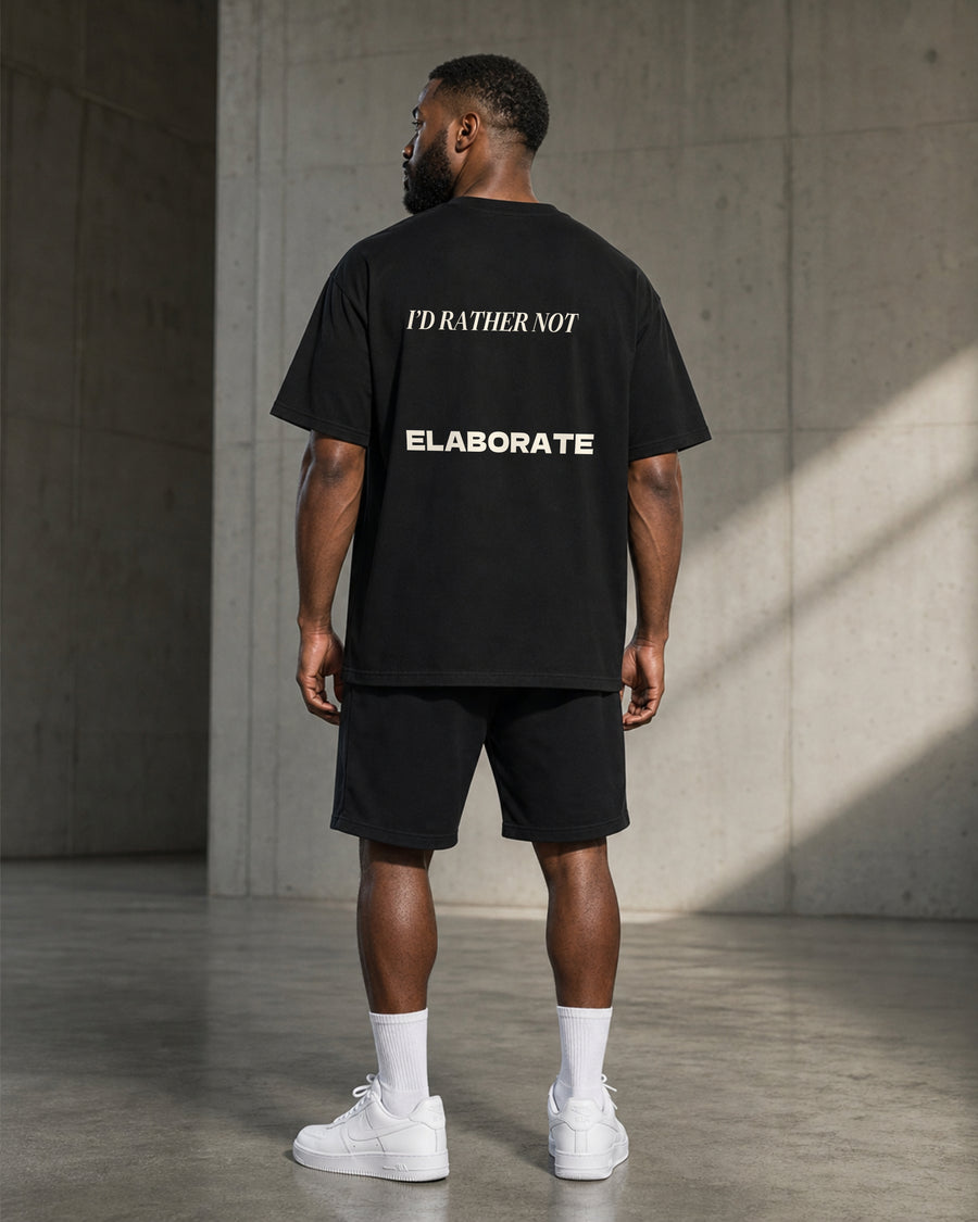 Rather Not Elaborate Tee rear model view in Black