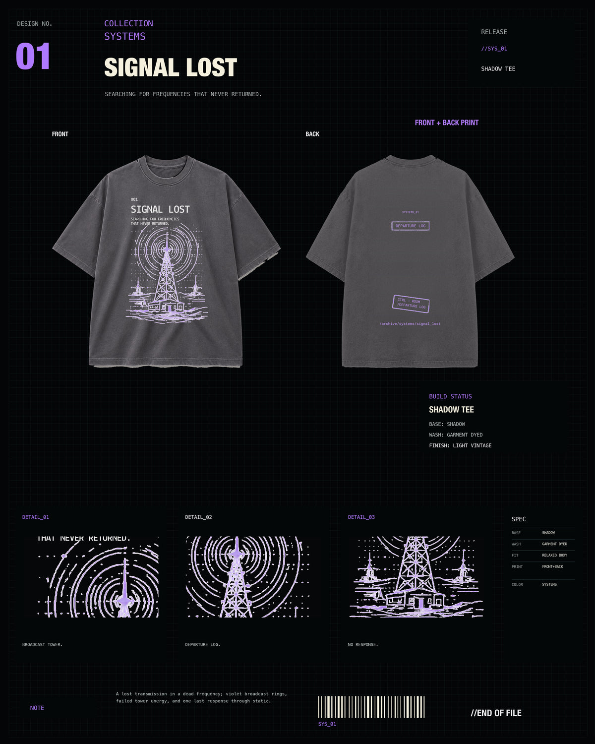 Signal Lost Tee SYSTEMS Shadow card media with corrected faded charcoal tee template