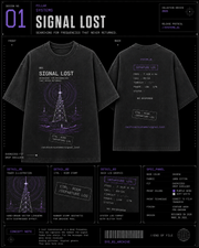 Signal Lost Tee black retro-futurism graphic tee with violet signal tower artwork