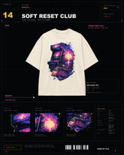 Soft Reset Club Tee MEMORIES archive card with cream tee product layout