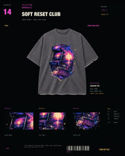 Soft Reset Club Tee MEMORIES Shadow card media with corrected faded charcoal tee template