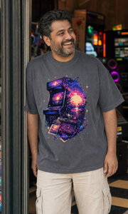 Soft Reset Club Tee model wearing the Shadow graphic tee