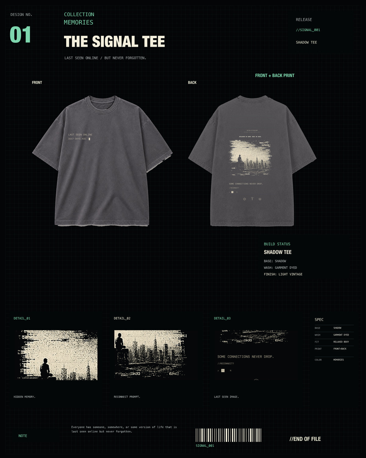 The Signal Tee MEMORIES Shadow card media with corrected faded charcoal tee template