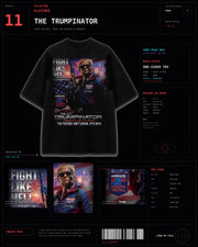 Trumpinator Tee GLITCHES archive hero card with black tee product layout
