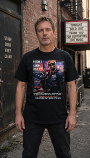 Trumpinator Tee model wearing the Black graphic tee